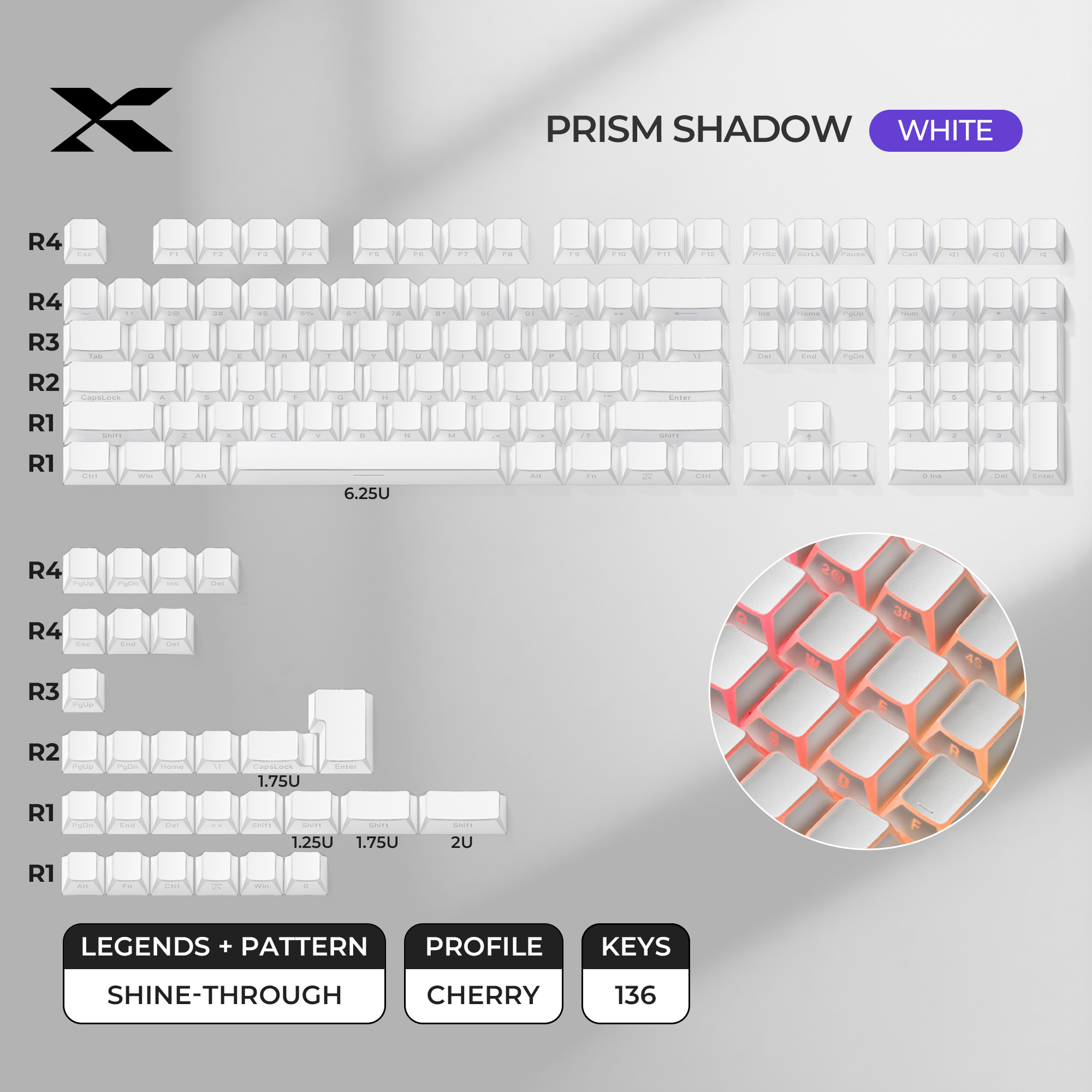 XVX PRISM Shadow Shine-Through Double-Shot Cherry Profile PBT Keycap Set
