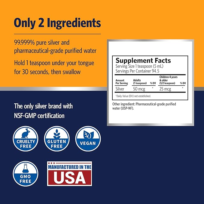 Sovereign Silver Bio-Active Silver Hydrosol, 16 oz (473mL) Value Size, Immune Support Supplement with 10 ppm Colloidal Silver Liquid
