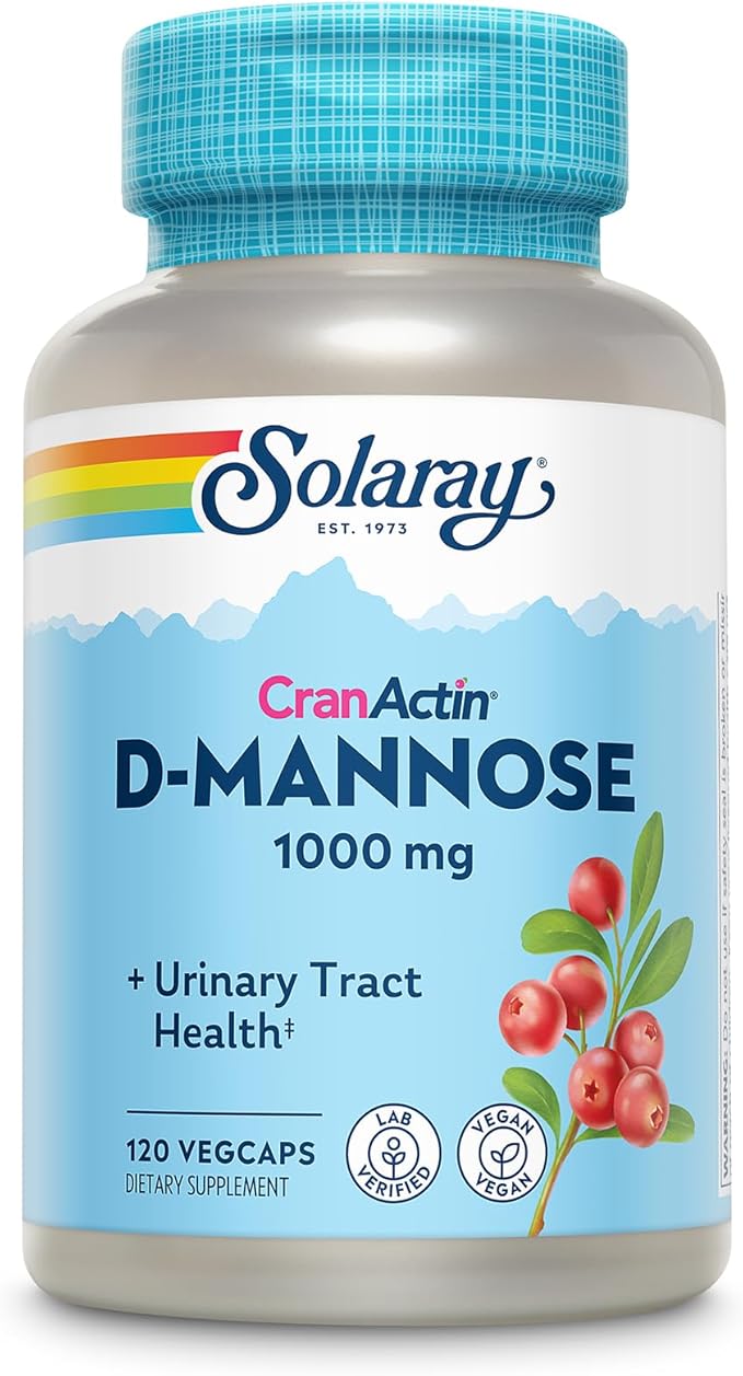 Solaray D-Mannose 1000mg with CranActin Cranberry AF Extract, 120 VegCaps, Urinary Tract and Bladder Health Supplement with Vitamin C, Vegan