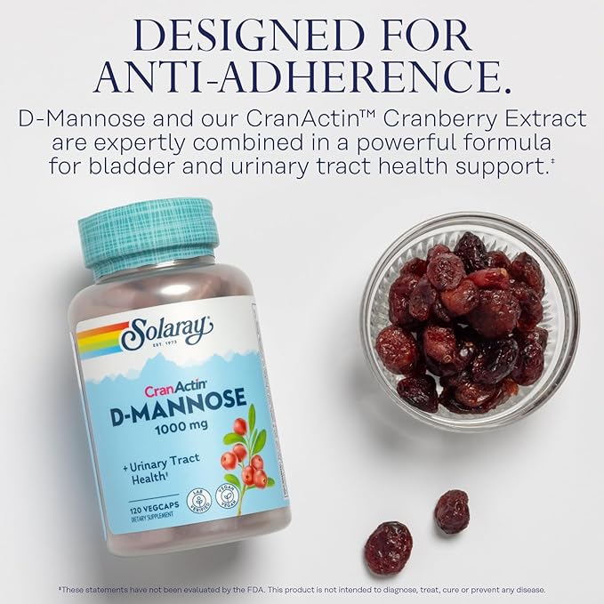 Solaray D-Mannose 1000mg with CranActin Cranberry AF Extract, 120 VegCaps, Urinary Tract and Bladder Health Supplement with Vitamin C, Vegan