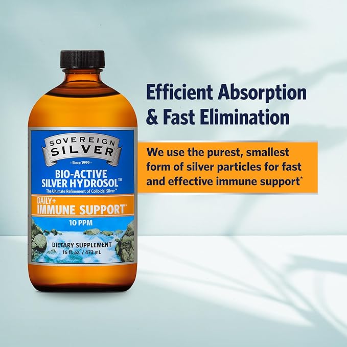 Sovereign Silver Bio-Active Silver Hydrosol, 16 oz (473mL) Value Size, Immune Support Supplement with 10 ppm Colloidal Silver Liquid