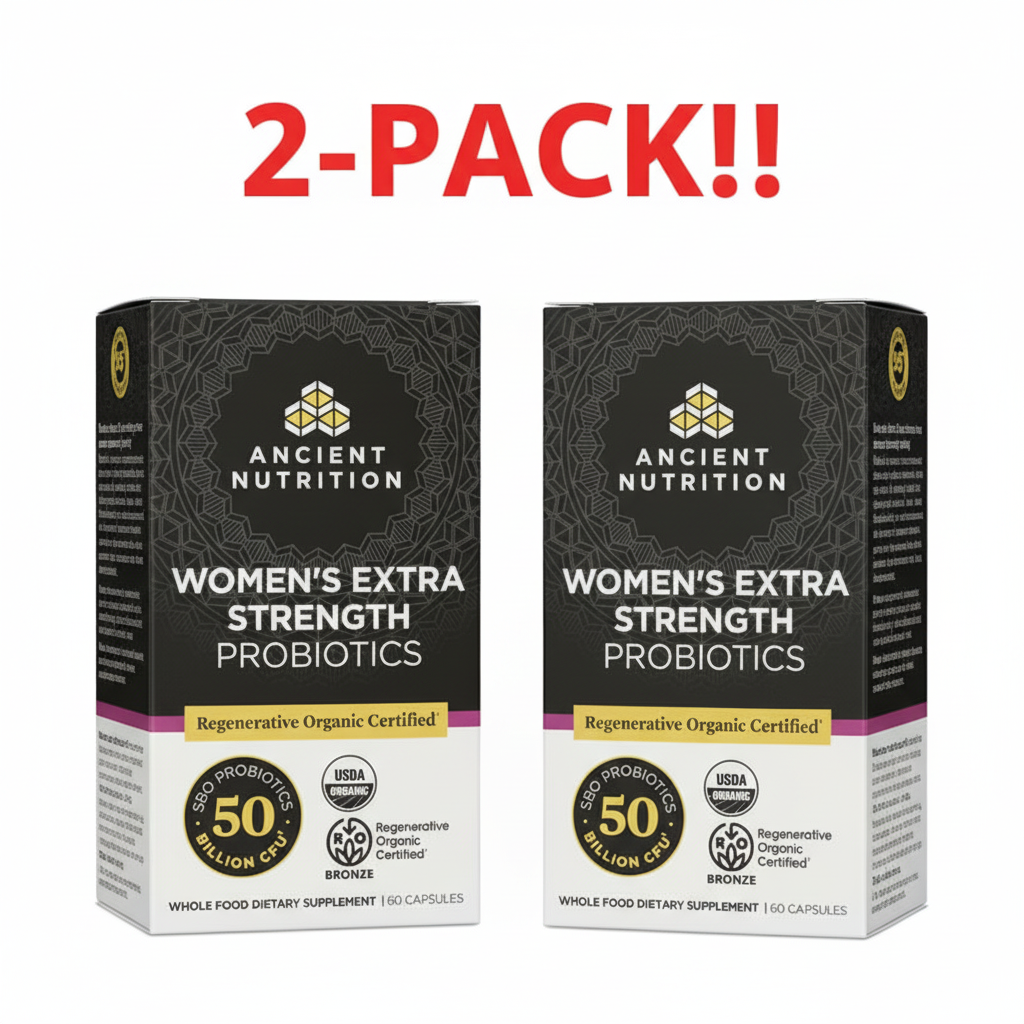 Ancient Nutrition Organic Women's Extra Strength Probiotics Double Pack (2 x 60 Capsules) - 50 Billion CFU SBOs