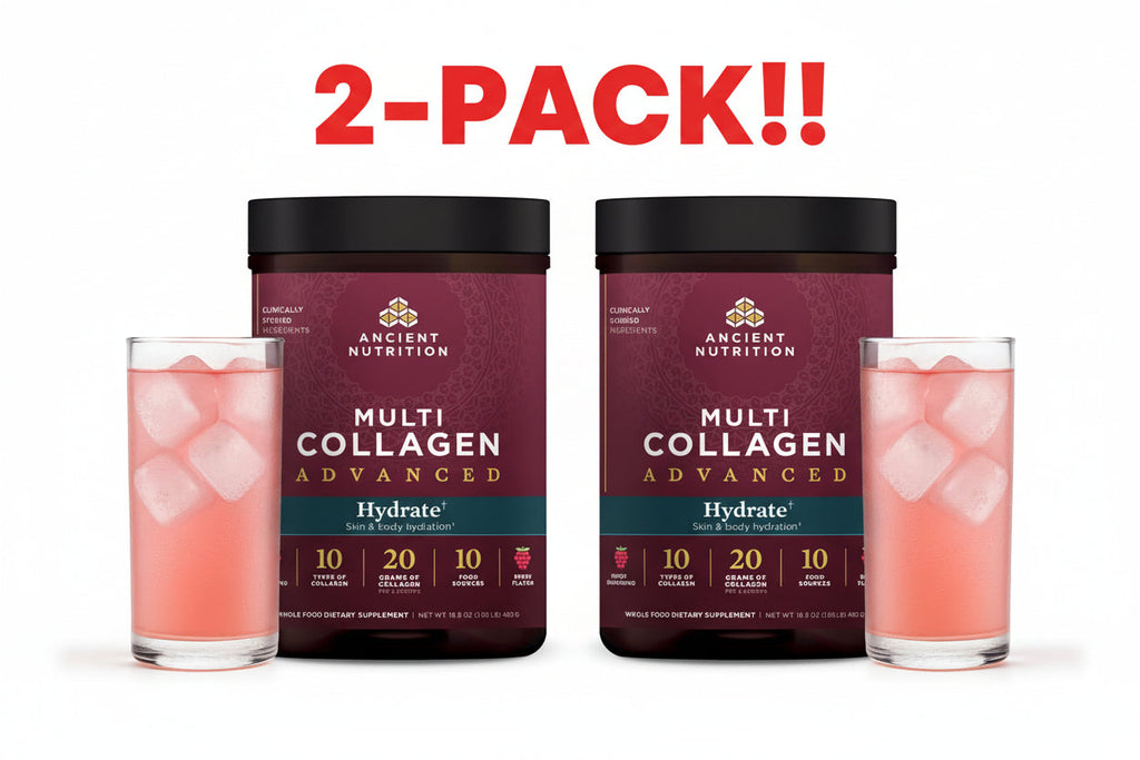 Ancient Nutrition Multi Collagen Protein Advanced Hydrate Mixed Berry 16.9oz 2 Pack! 10 Types of Collagen + Electrolytes, 60 Total Servings