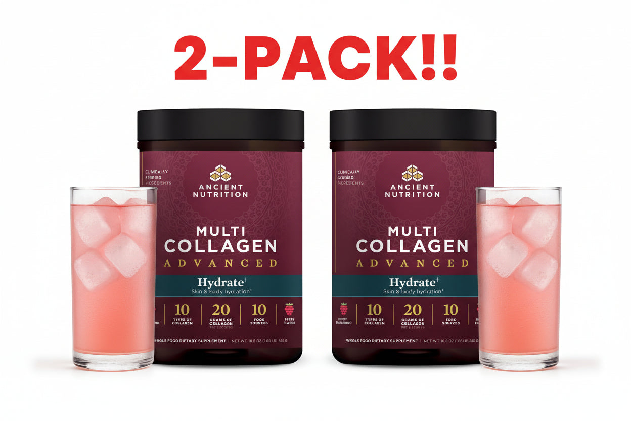 Ancient Nutrition Multi Collagen Protein Advanced Hydrate Mixed Berry 16.9oz 2 Pack! 10 Types of Collagen + Electrolytes, 60 Total Servings