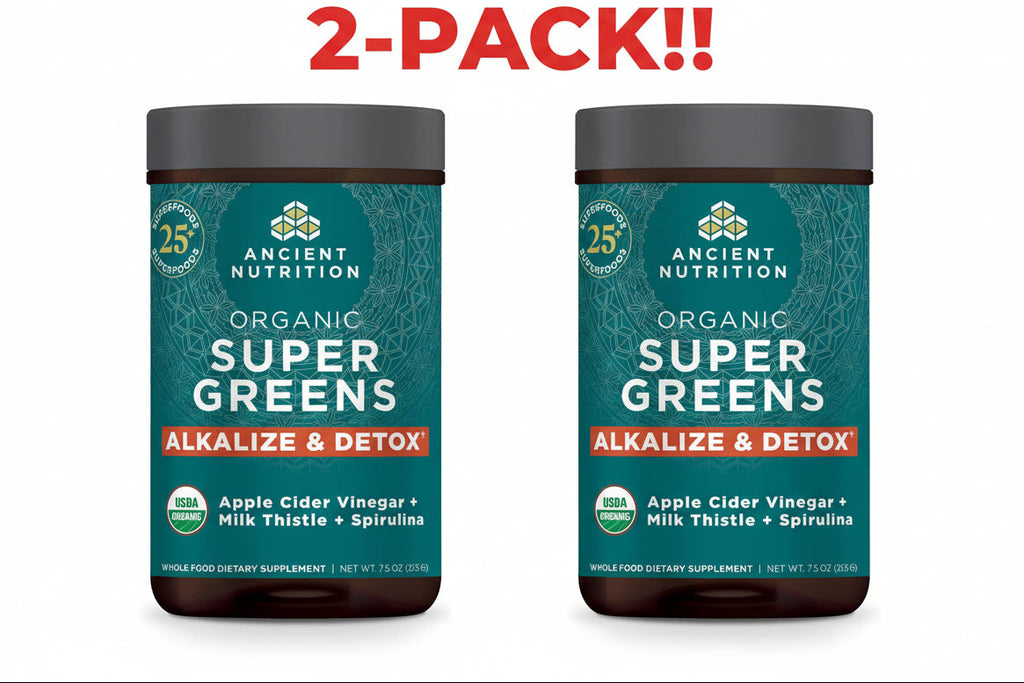 Ancient Nutrition Supergreens Alkalize & Detox Powder, 25 Servings (7.5 oz) - Double Pack! (50 Servings Total) (Plus Available DISCOUNTS!!)