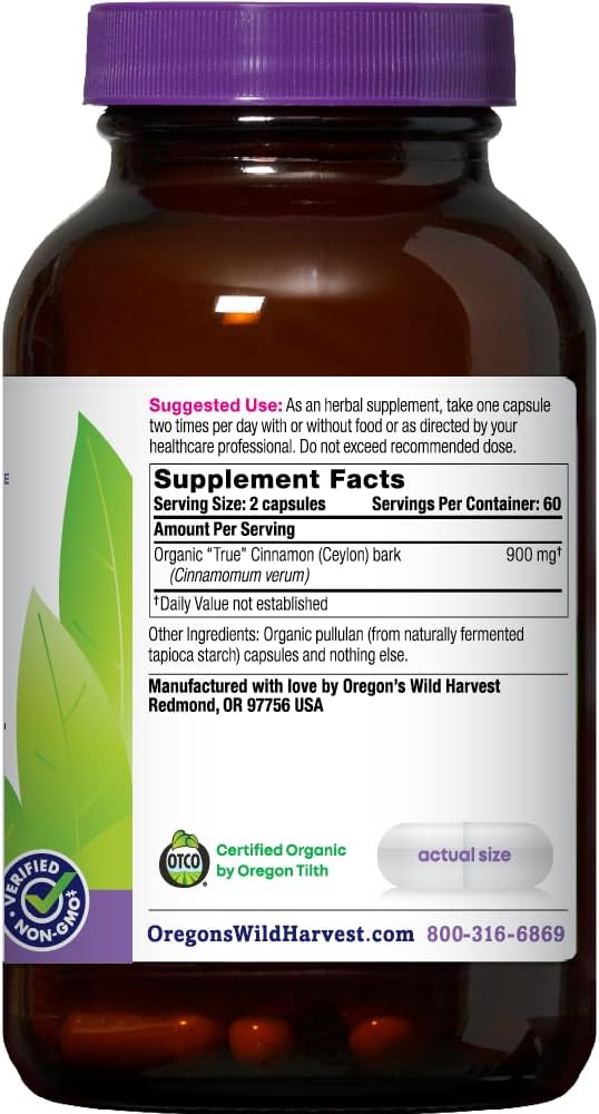 Oregon's Wild Harvest Organic True Cinnamon Ceylon Double Pack! – Unflavored – 240 Total Vegan Capsules (120ct x 2) – Plus Available DISCOUNTS!!
