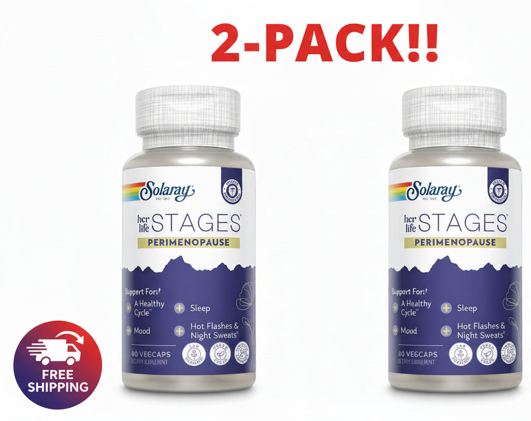 SOLARAY Perimenopause her Life Stages 2-Pack - Support for Hot Flashes & Hormonal Balance - Saffron and Chasteberry - Two 60-Count Bottles (120 VegCaps Total)