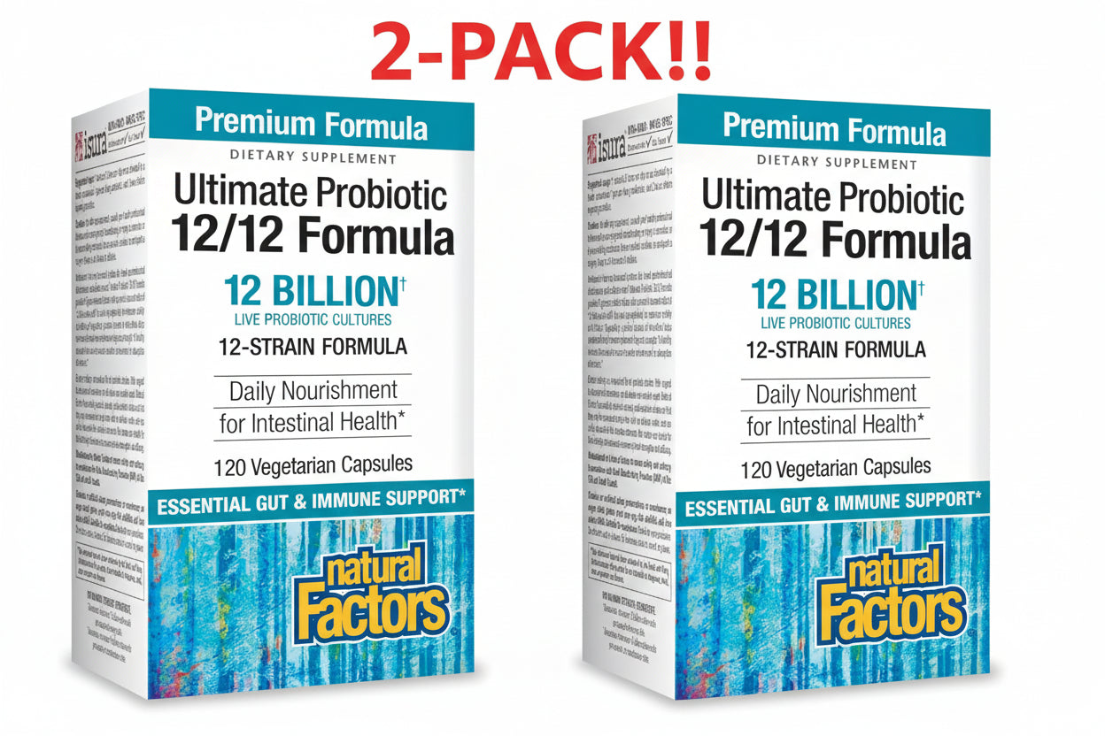 Natural Factors Ultimate Probiotic 12/12 Formula 12 Billion 120 Vegetarian Capsules 2Pack! 140 Capsules Total