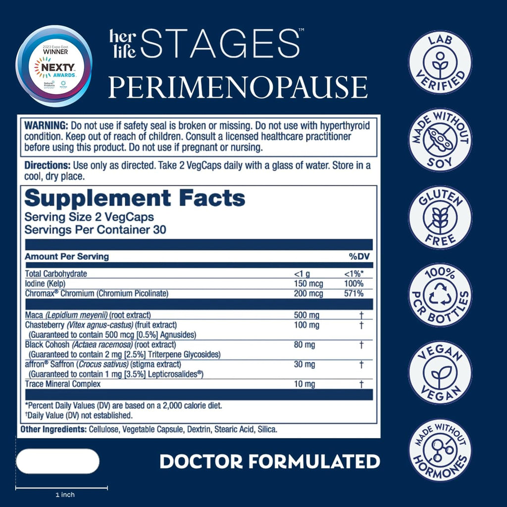 Solaray Her Life Stages Perimenopause Support, Saffron and Chasteberry, 60 VegCaps (30 Servings)