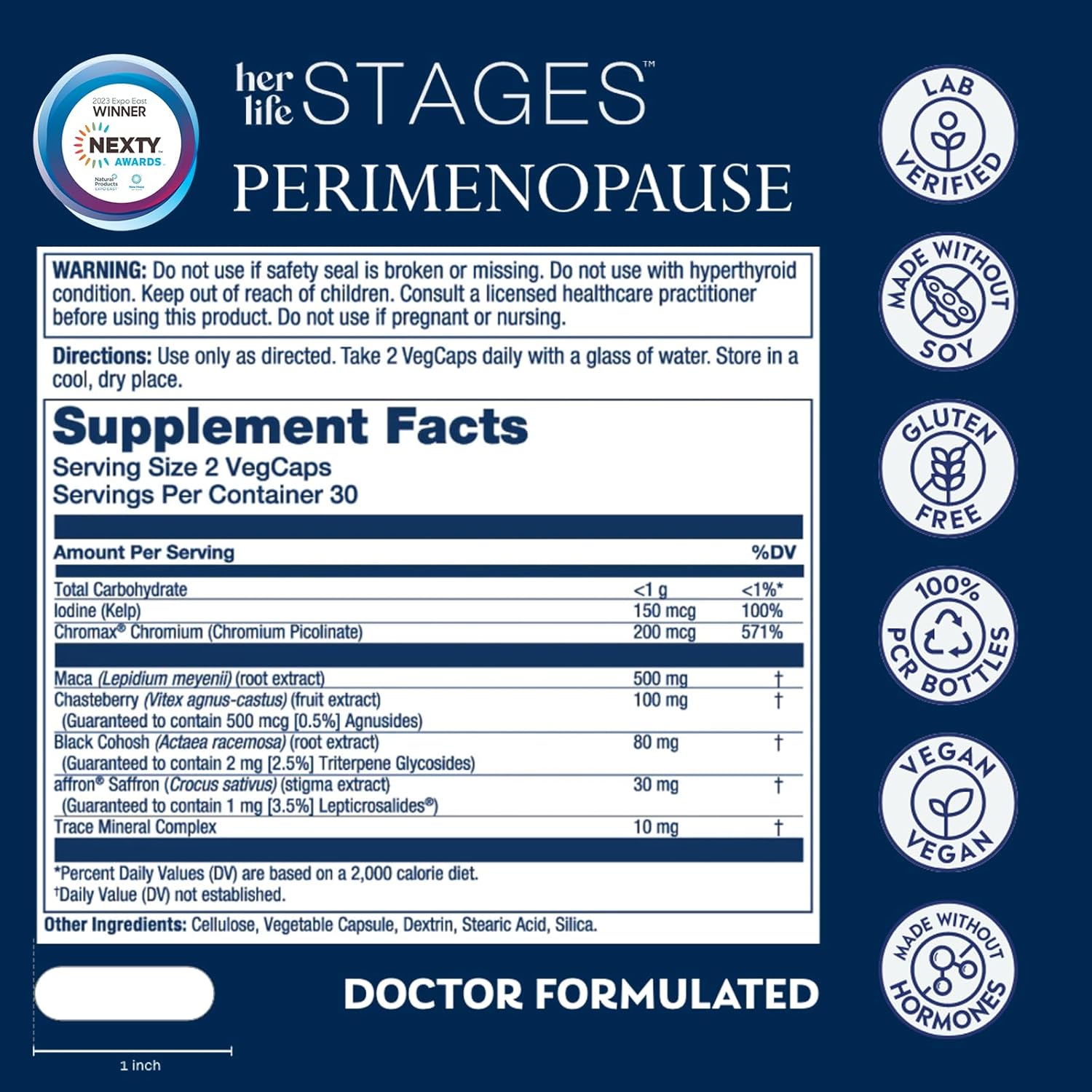 Solaray Her Life Stages Perimenopause Support, Saffron and Chasteberry, 60 VegCaps (30 Servings)