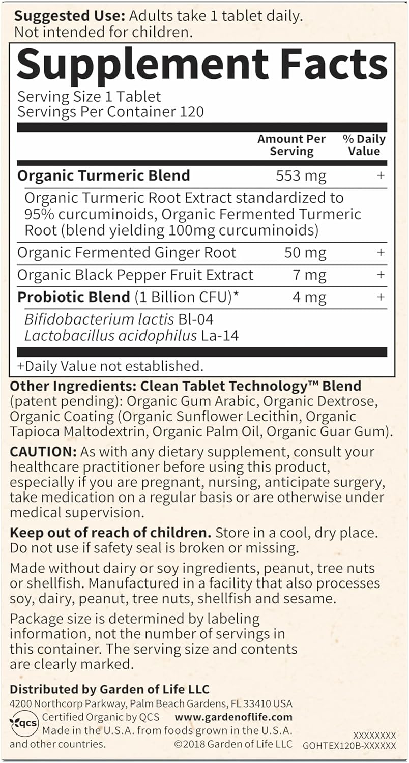 Garden of Life mykind Organics Extra Strength Turmeric 120 Tablets