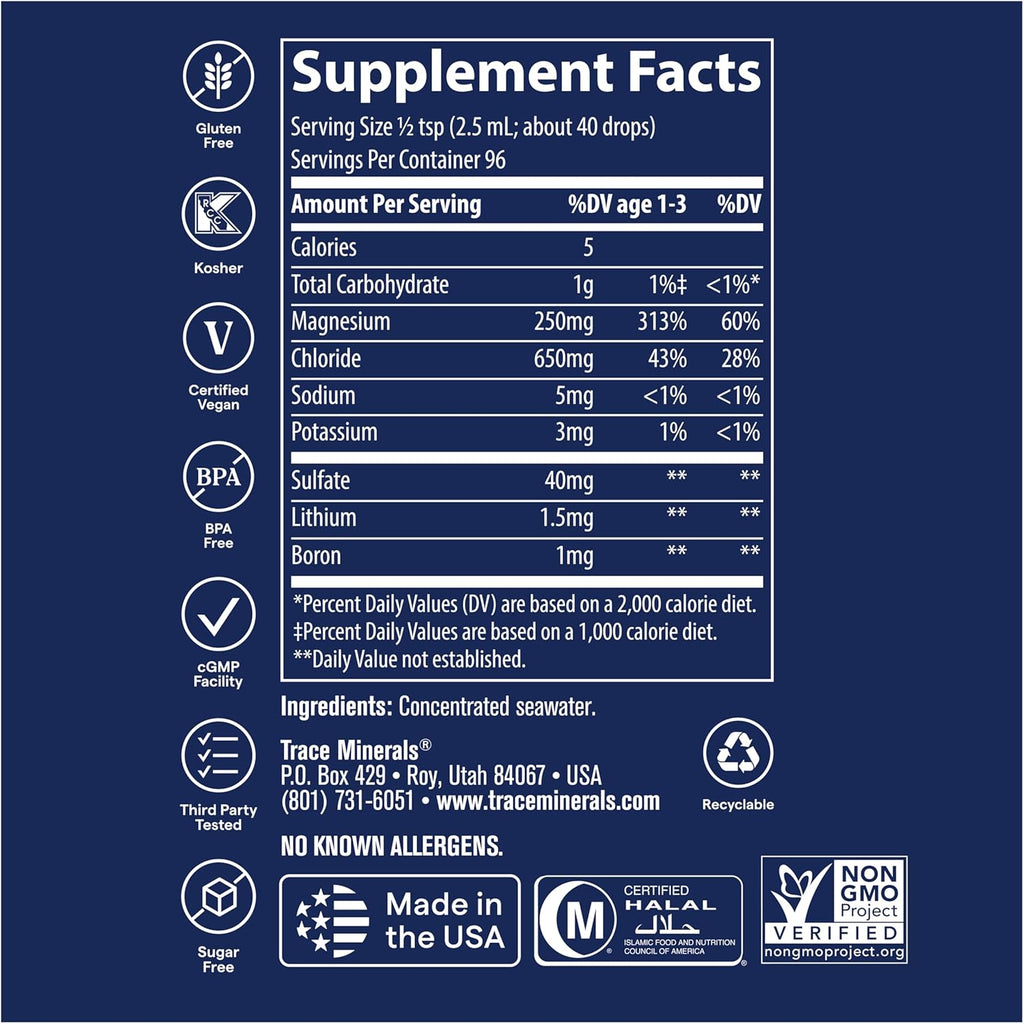 Trace Minerals ConcenTrace Trace Mineral Drops, 70+ Ionic Minerals, 4 fl oz (96 Servings) - Plus Available DISCOUNTS!!