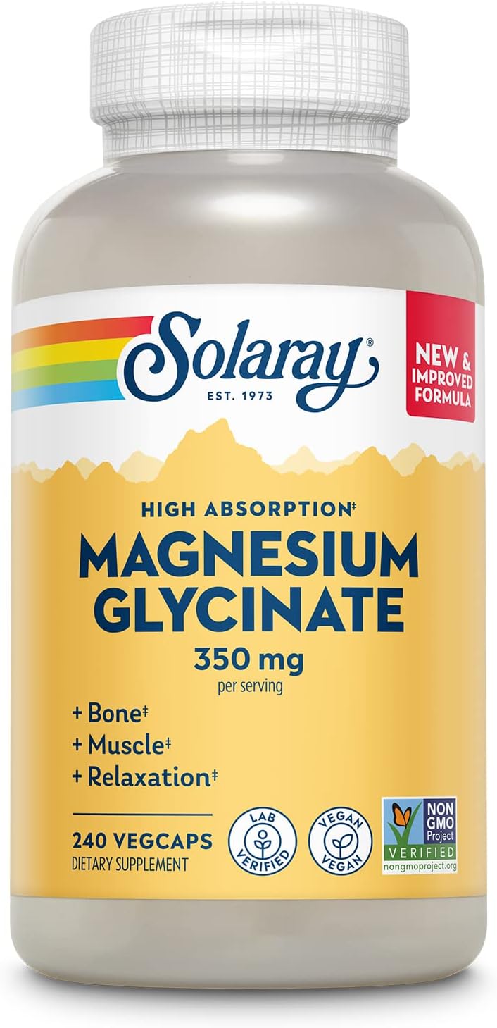 Solaray Magnesium Glycinate 350mg, 240 Vegetable Capsules (60 Servings) – High Absorption Bisglycinate Plus Available DISCOUNTS!!