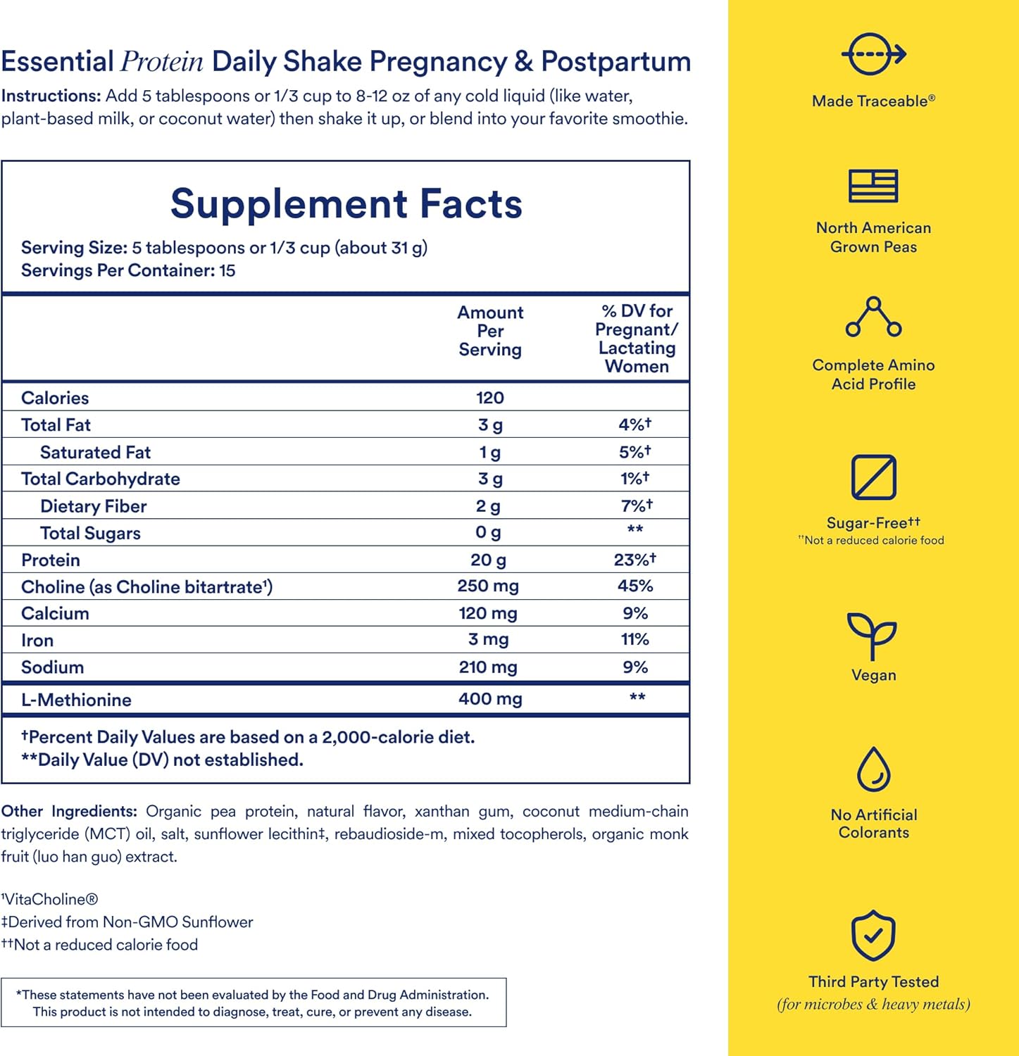 Ritual Prenatal Vegan Plant-Based Protein Powder - 20g Organic Pea Protein - Vanilla - 1 lb (461g)