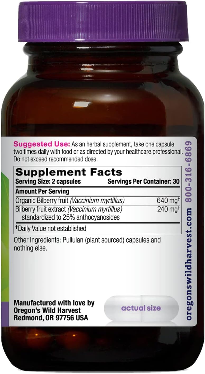 Oregon's Wild Harvest Bilberry - Double Pack! (120 Vegan Capsules Total), 880 mg, Unflavored – Plus Available DISCOUNTS!!