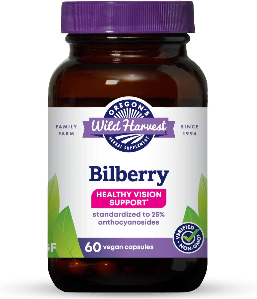Oregon's Wild Harvest Bilberry Herbal Supplement, 880 mg, 60 Vegan Capsules – Eye & Vision Support – Plus Available DISCOUNTS!!