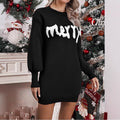 Women’s Knitted Round Neck Lantern-Sleeve Pullover Sheath Dress
