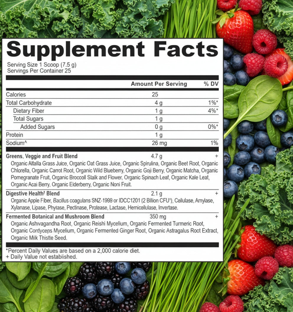Ancient Nutrition SuperGreens Powder Organic Berry Flavor 2-Pack - 13.4oz Total, 50 Servings - Probiotic Greens with Real Fruits, Vegetables & Herbs for Digestive and Energy Support