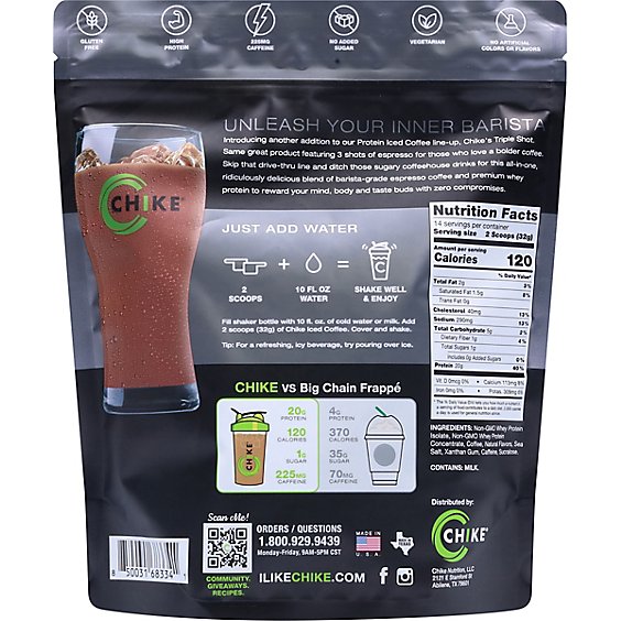 Chike Protein Iced Coffee Triple Shot Espresso  15.8 oz 448g 2 Pack (28 Servings)