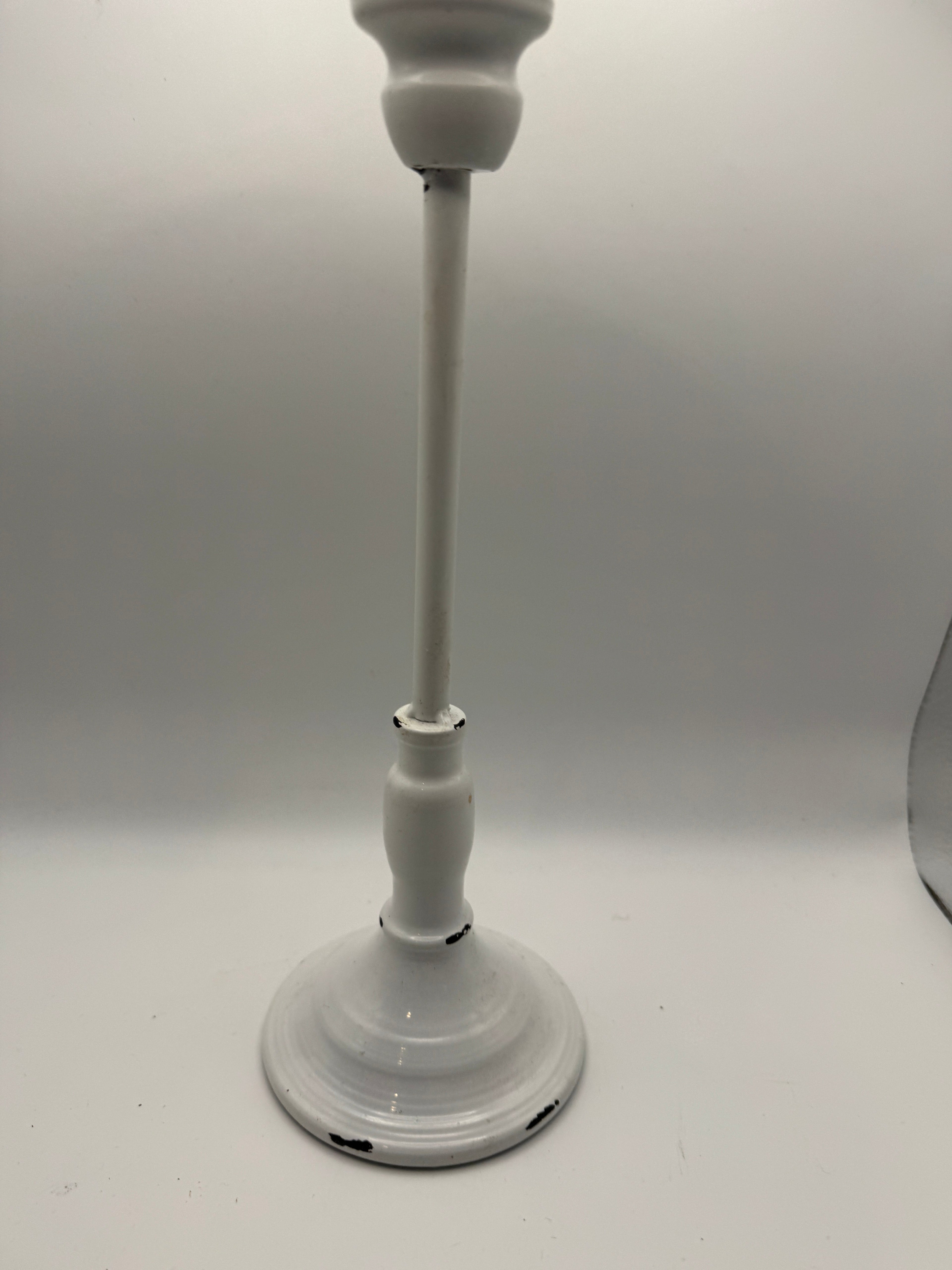 Distressed White Metal Candle Holder (9" or 11")