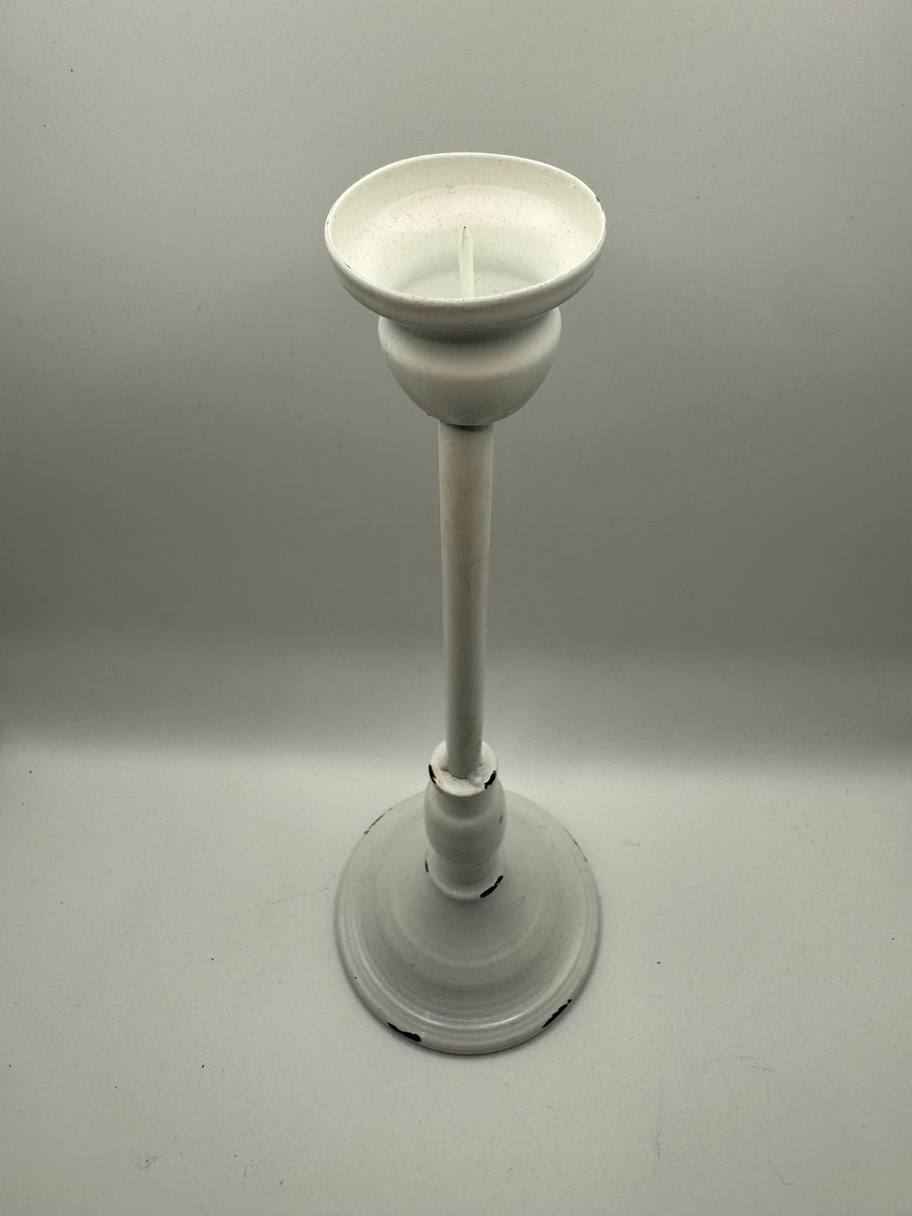Distressed White Metal Candle Holder (9" or 11")
