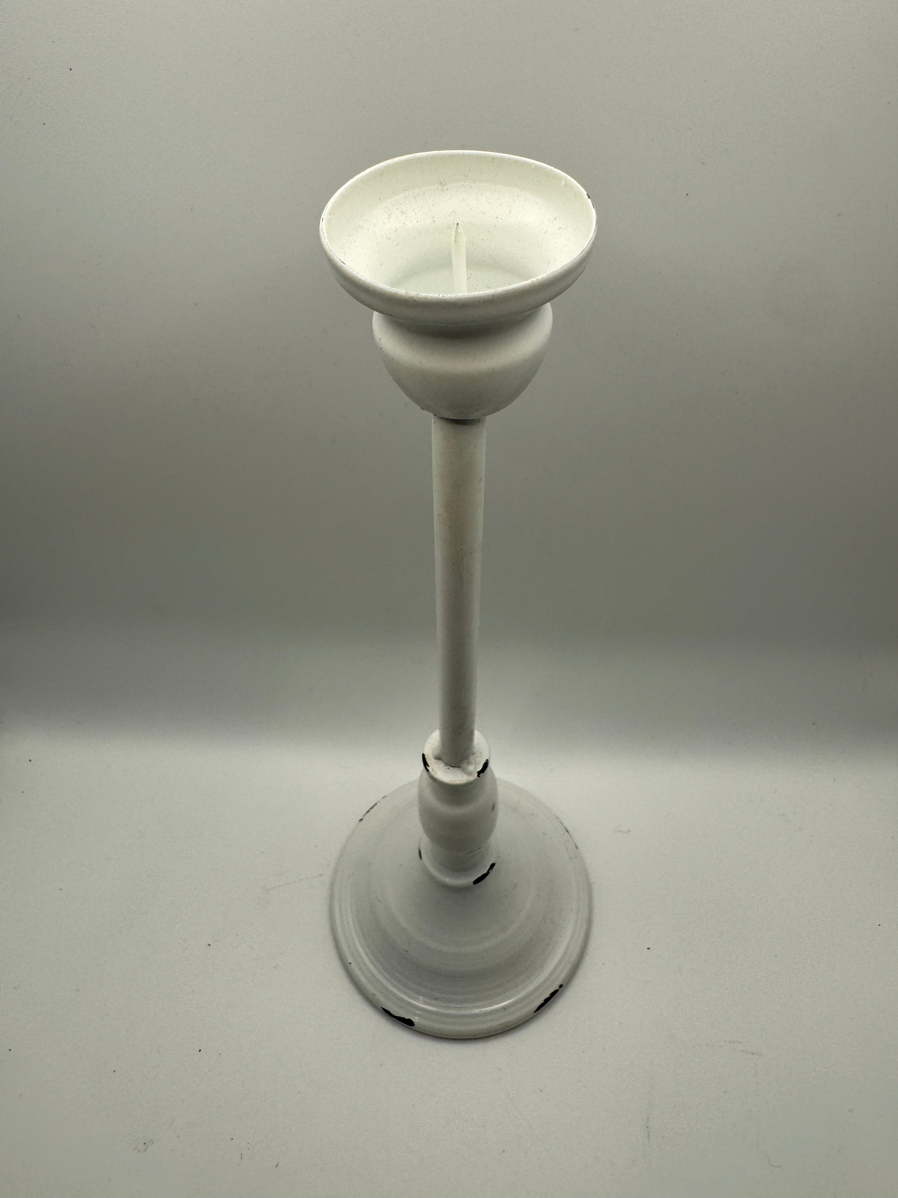 Distressed White Metal Candle Holder (9" or 11")