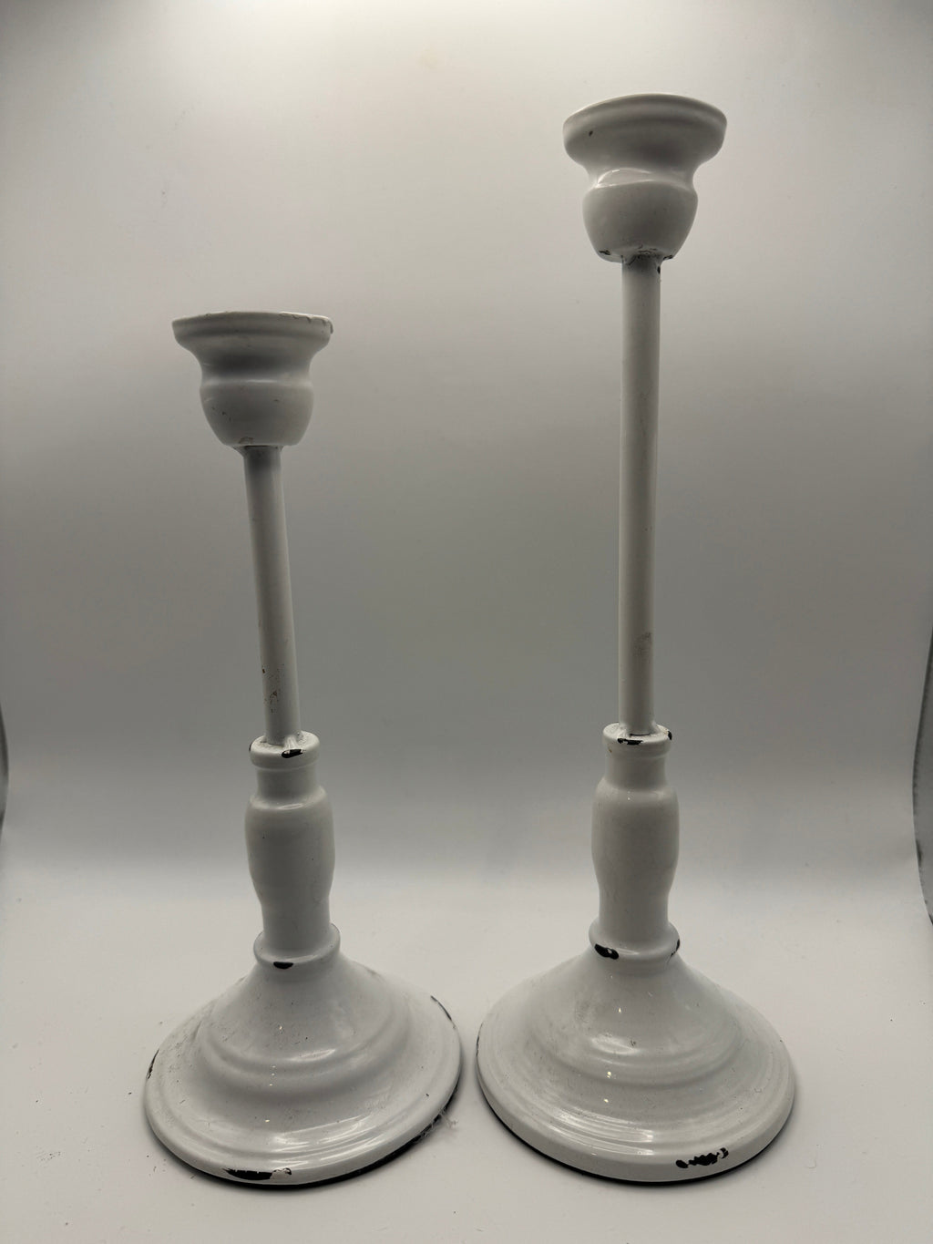Distressed White Metal Candle Holder (9" or 11")