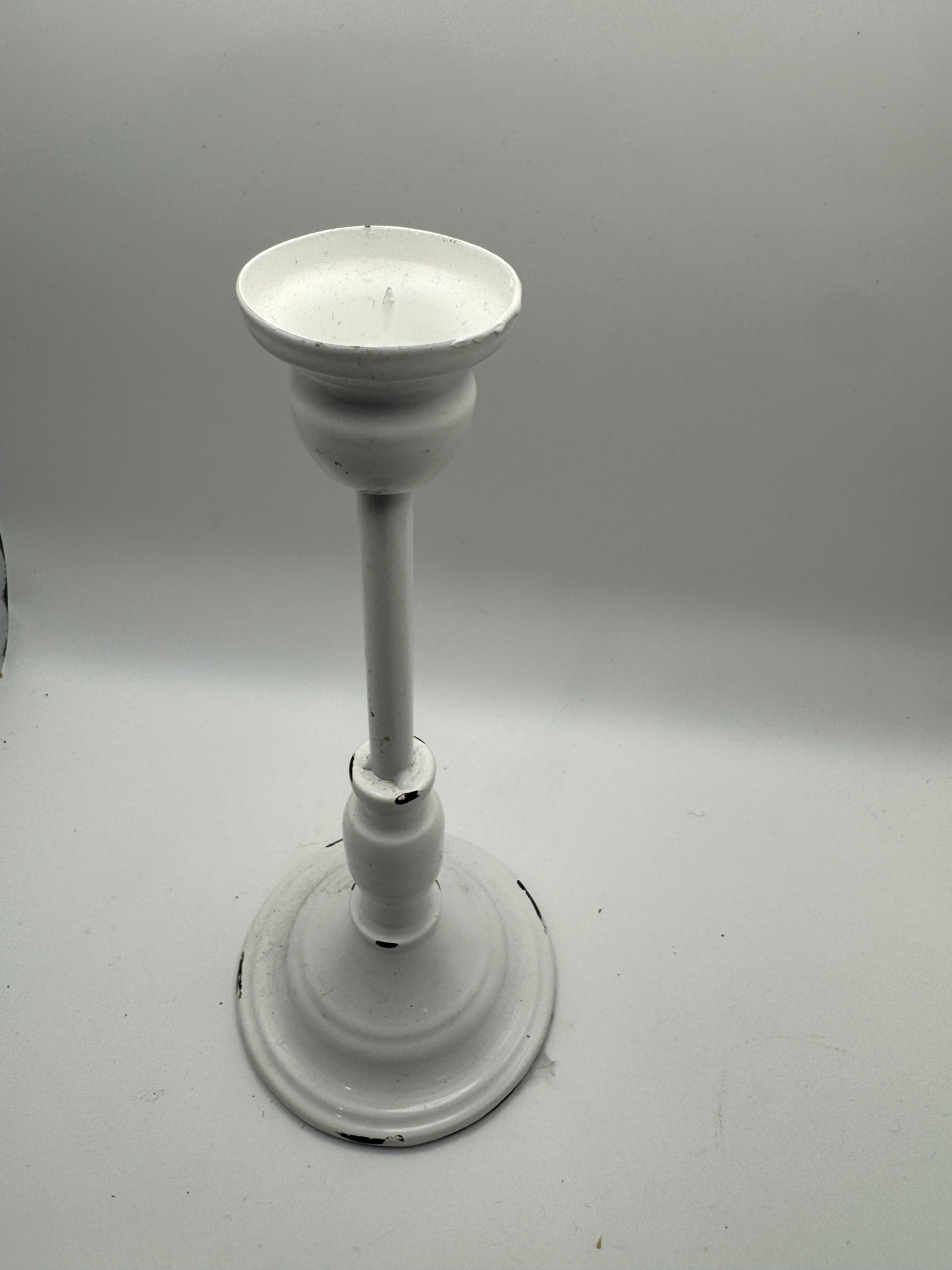 Distressed White Metal Candle Holder (9" or 11")