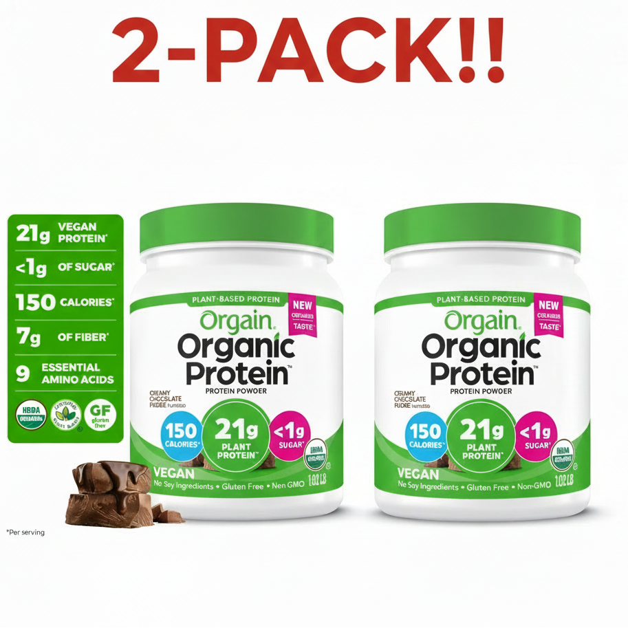 Orgain Organic Vegan Protein Powder (16.3 Oz Each) 2 Pack! - Creamy Chocolate Fudge | 21g Plant-Based Protein