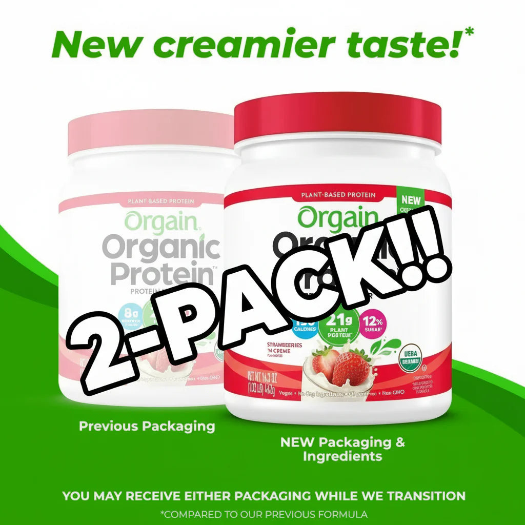 Orgain Organic Vegan Protein Powder (16.3 Oz Each) 2 Pack! - Strawberries & Cream | 21g Plant-Based Protein