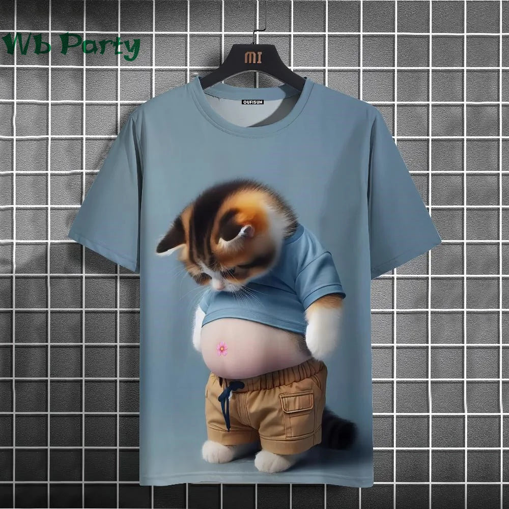 Cat Print T-shirts for Men - Y2K Graphic T-Shirt
