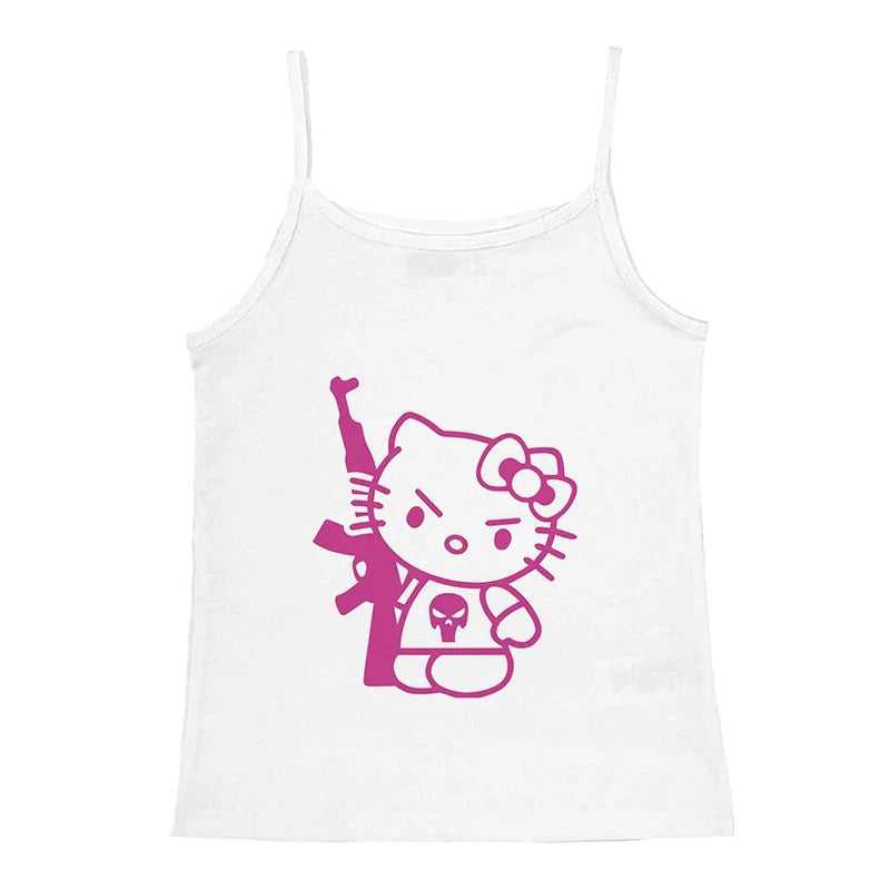 Y2K Hello Kitty Crop Top – Emo Girls Vintage Punk Tank