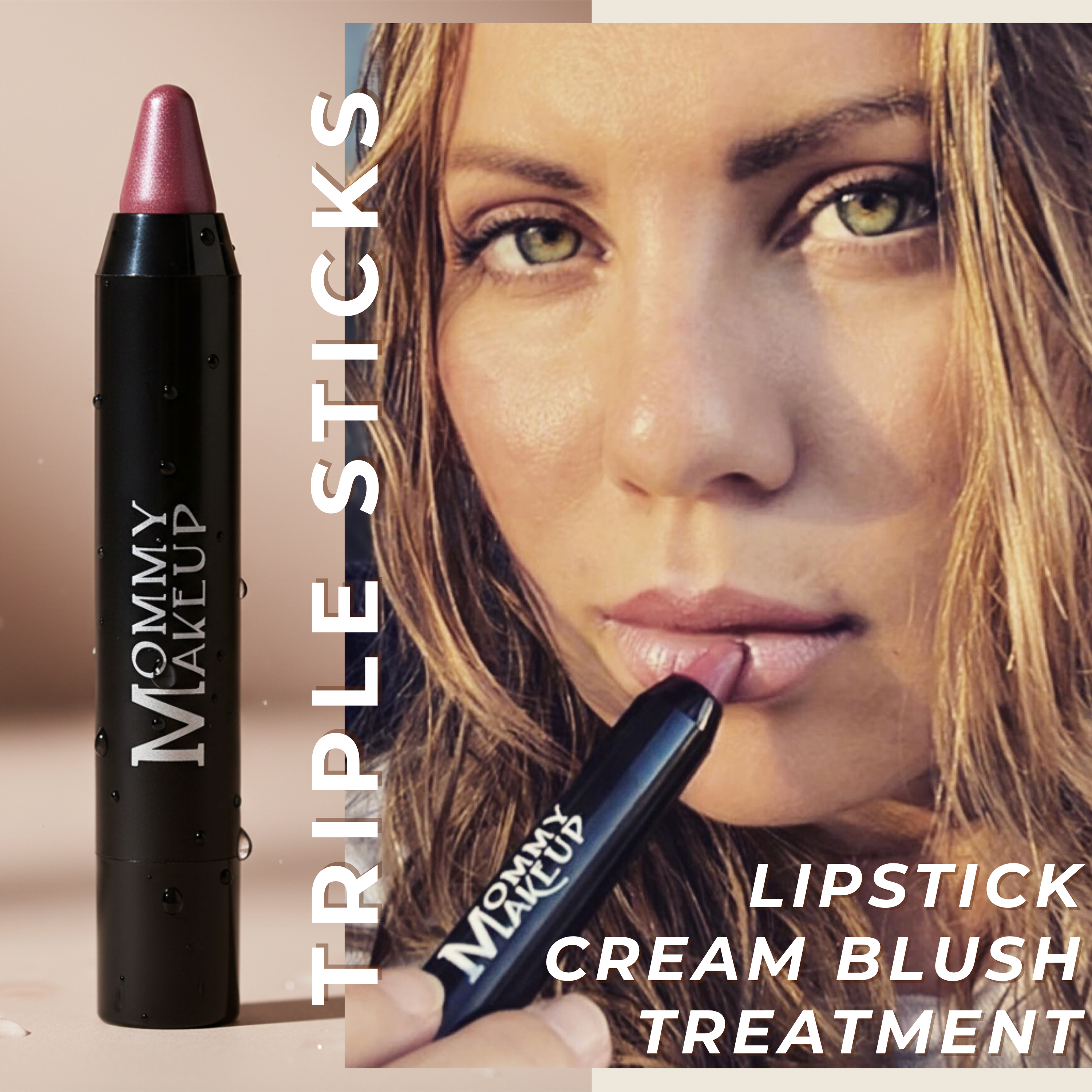 Triple Sticks Lipstick, Cream Blush, and Treatment in Pink-a-boo