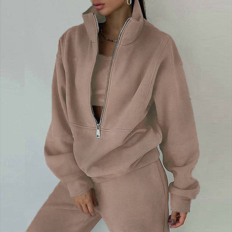 Women's 2-Piece Zip Neck Long Sleeve Sweatshirt & Slim Fit Pants Set