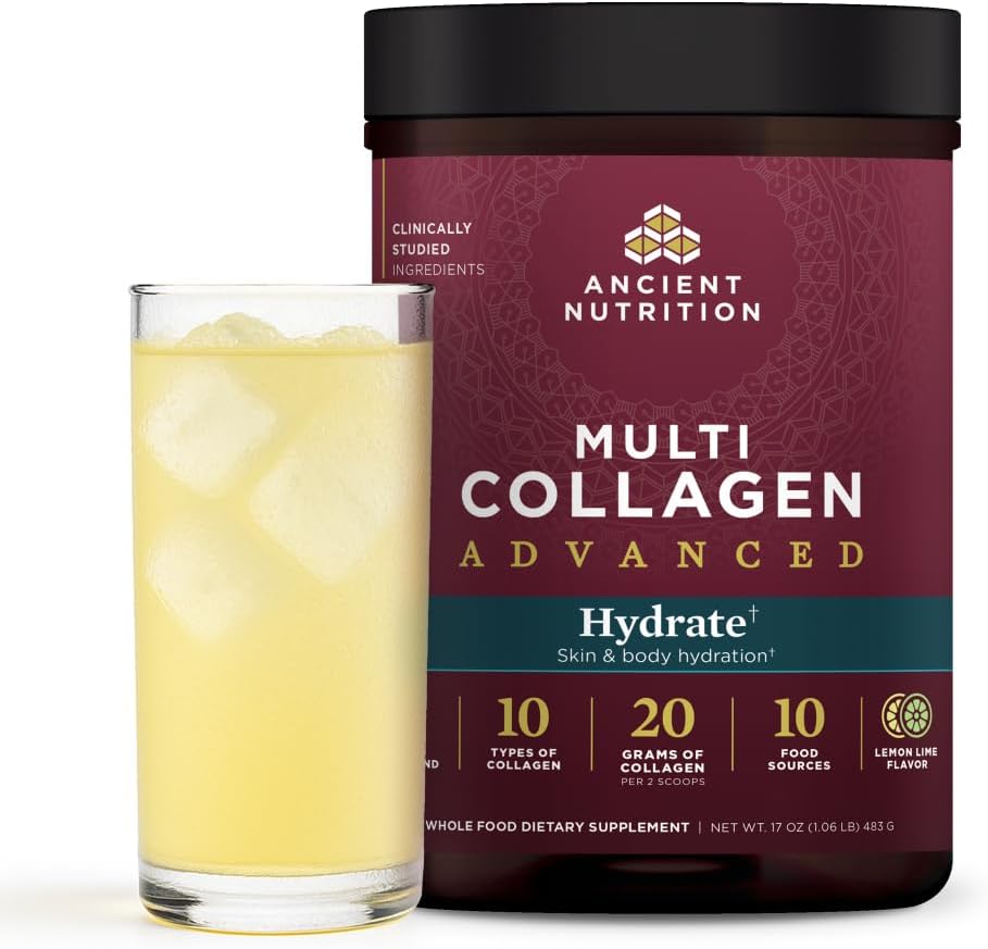 Ancient Nutrition Advanced Multi Collagen Protein Powder Hydrate, Lemon Lime Flavor 17 oz, 30 Servings – Skin, Joint & Electrolyte Support (Lemon Lime)