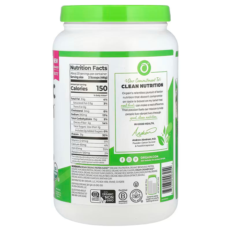 Orgain Organic Plant Based Protein Powder - Vanilla Bean Double Pack (2 x 2.03 lb)