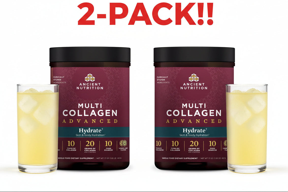 Ancient Nutrition Advanced Multi Collagen Protein Hydrate 17oz. 2 Pack! , Lemon Lime Flavor Double Pack! – Skin, Joint & Electrolyte Support (Two 17 oz Tubs, Lemon Lime)