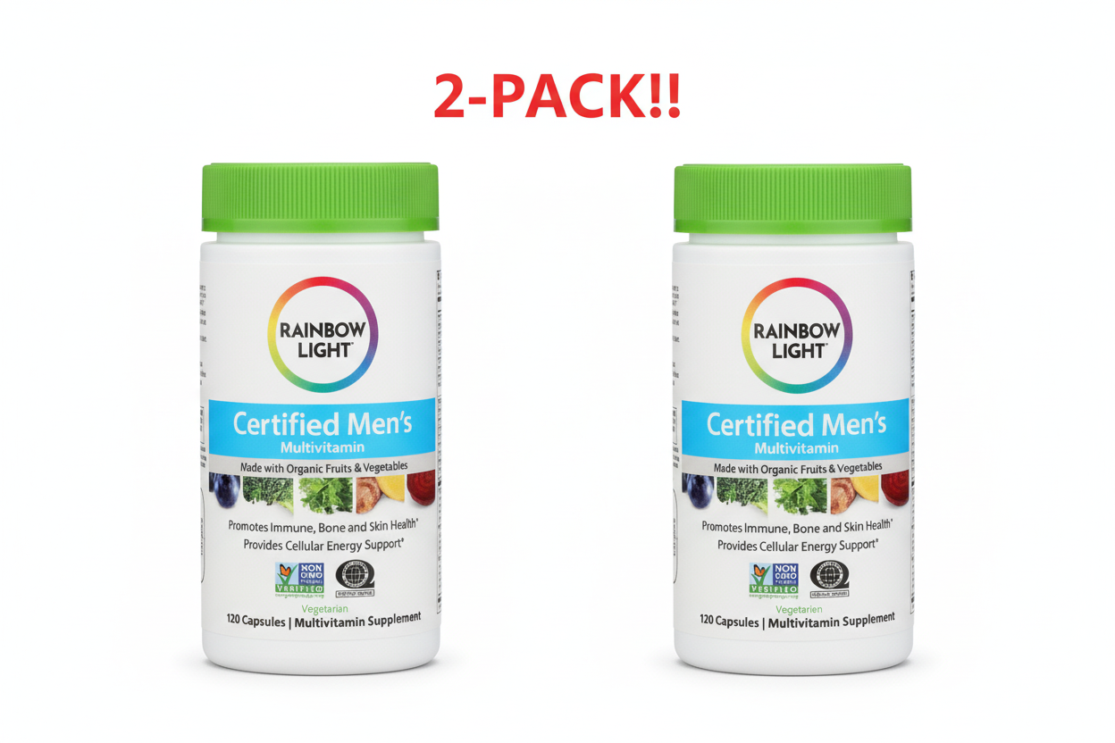 Rainbow Light Men's Multivitamin Double Pack! - 240 Tablets Total (Two 120ct Bottles) - High Potency Immune, Heart & Liver Support with Vitamin C, D, Zinc & Probiotics