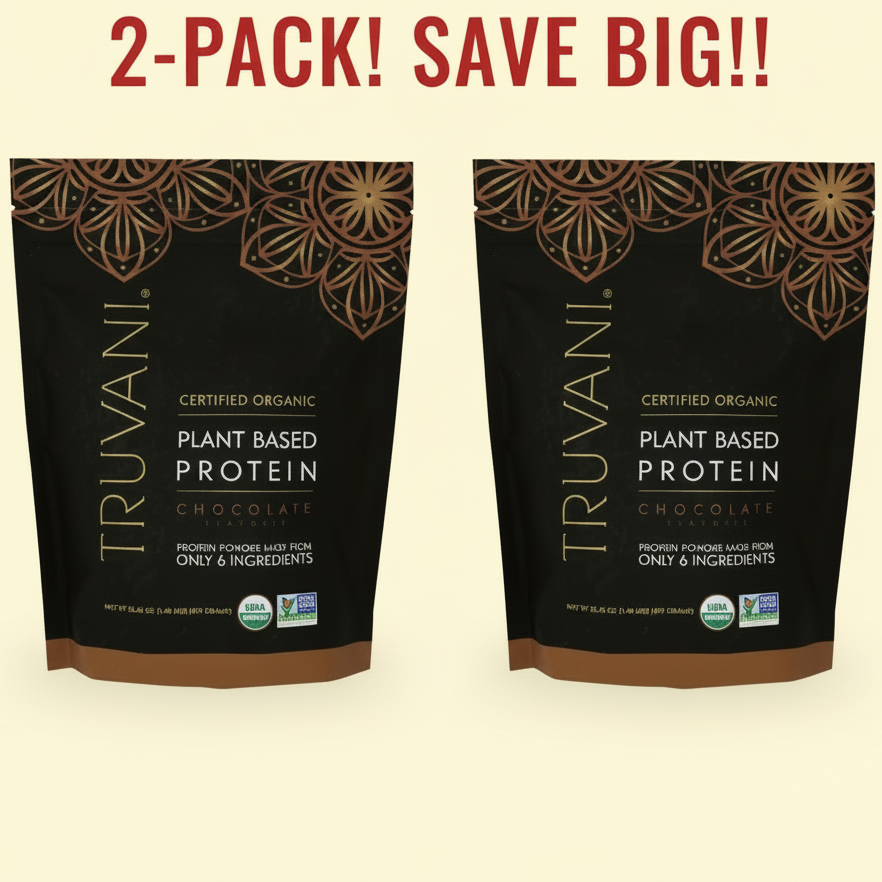 Truvani Organic Chocolate Plant-Based Protein Powder Double Pack! – Rich Chocolate Flavor – 40 Total Servings (2 x 1.48 lbs) – Plus Available DISCOUNTS!!
