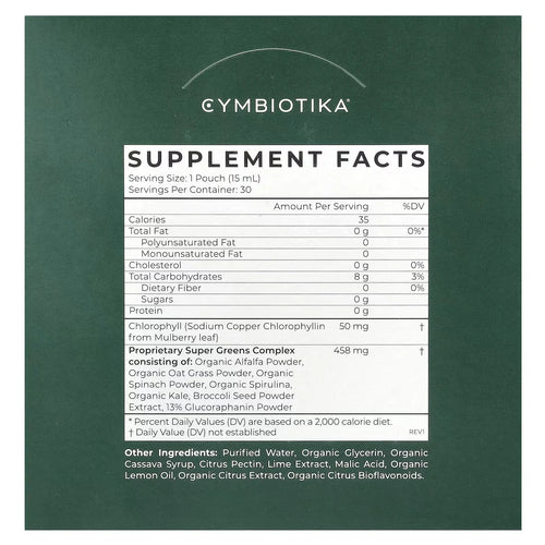Cymbiotika Super Greens Liquid Pouch Citrus Lime  30-Pack