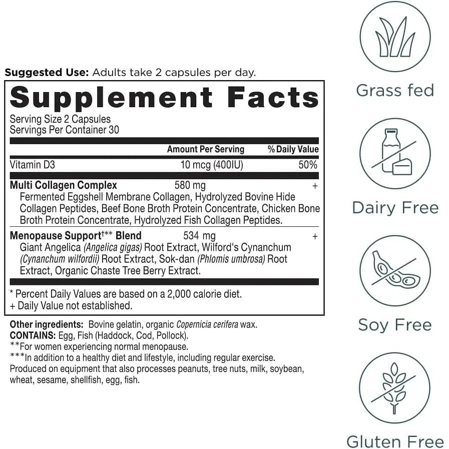 Ancient Nutrition Women's Menopause Support + Multi Collagen (60 Capsules) - Hot Flash Relief