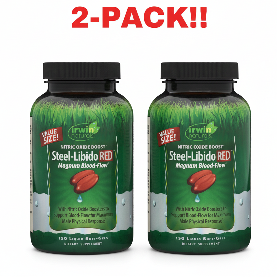 Irwin Naturals Steel-Libido Red Magnum Blood 150 Liquid Soft-gels 2Pack! 300 Soft-gels Total
