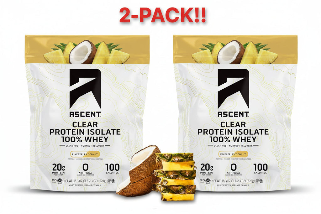 Ascent 100% Clear Whey Protein Powder Double Pack! - Pineapple Coconut (Two 20-Serv Bags) - 40 Total Servings of Clean Whey Isolate with 5.5g BCAAs
