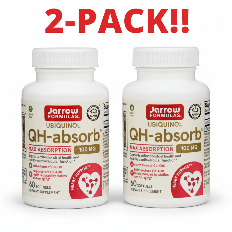 Jarrow Formulas QH-absorb Ubiquinol CoQ10 60 Soft-gels 2Pack! 120 Soft-gels Total
