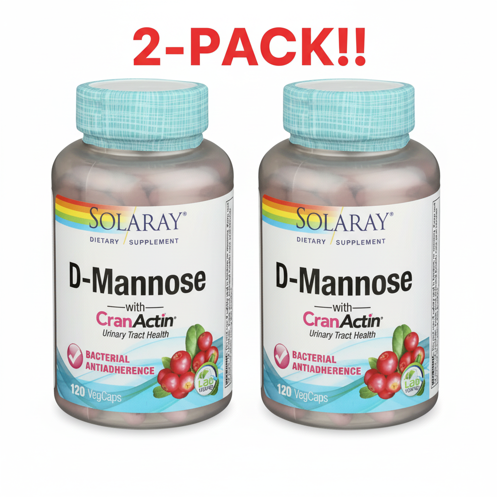 Solaray D-Mannose with CranActin® (2-Pack) | Urinary Tract Cleanse & Support 1000mg D-Mannose| 240 Total Vegetarian Capsules