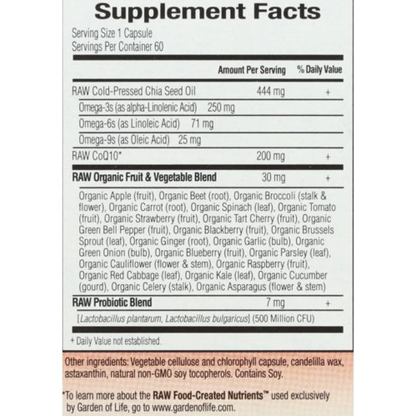 Garden Of Life Raw CoQ10 Vegan 60 Capsules 2Pack! 120 Capsules Total