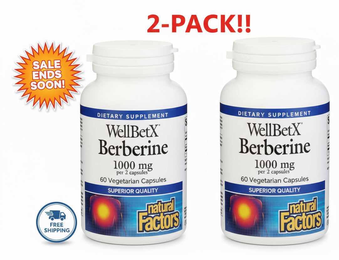 Natural Factors WellBetX Berberine 500mg 2-Pack - Metabolic Health & Cardiovascular Support Bundle - Vegan, Gluten-Free - 120 Vegetarian Capsules (2x60)