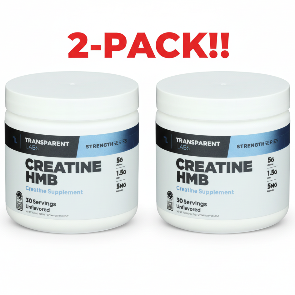 Transparent Labs Creatine HMB Powder - 2-Tubs Value Bundle (Unflavored) | 60 Total Servings | Max Strength, Recovery & Lean Mass