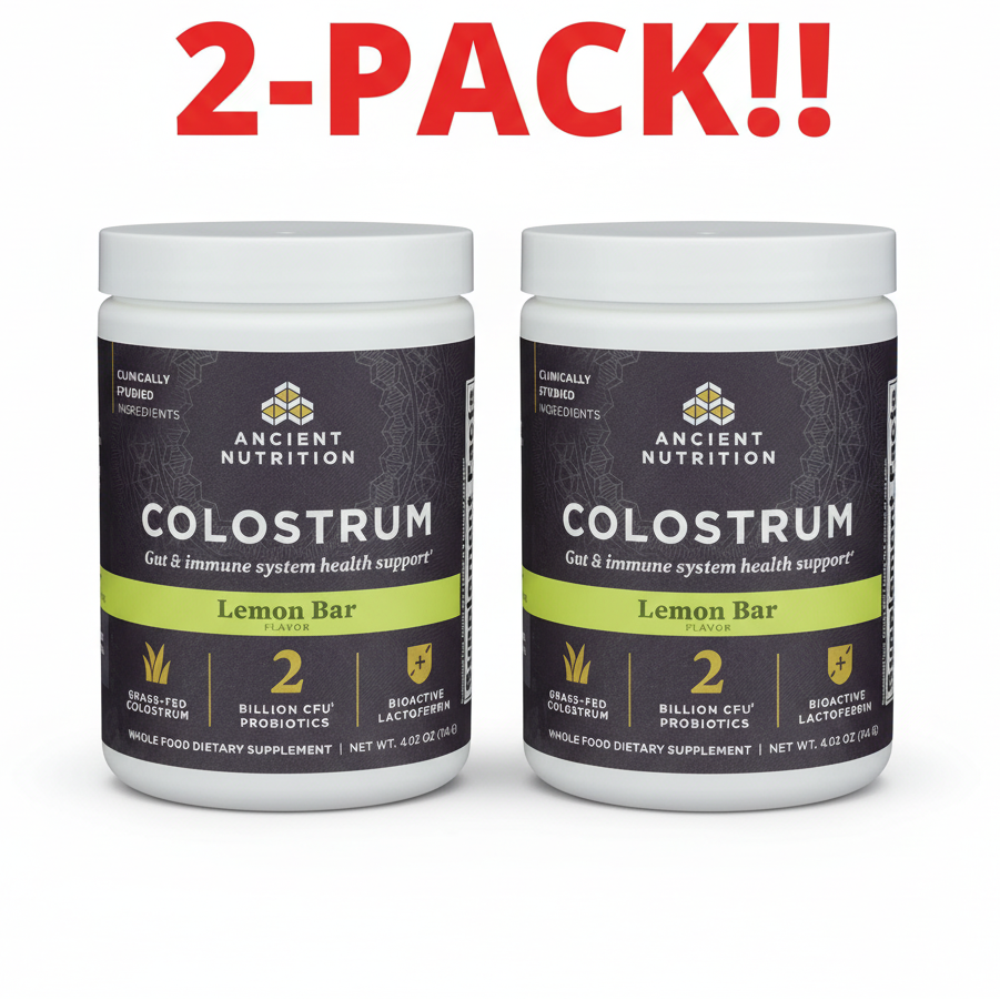 Ancient Nutrition Colostrum Powder Lemon Bar 4.02oz 2-PACK! (120 Servings Total) - Lemon Bar Immune & Gut Support Value Bundle