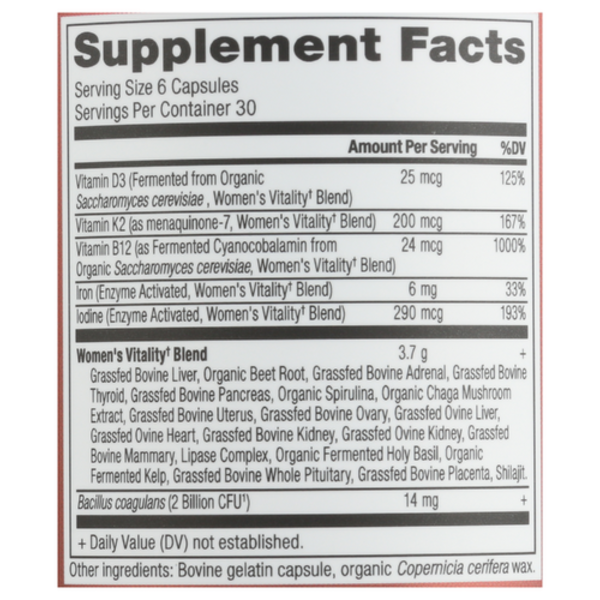 Ancient Nutrition Women's Vitality | Grass-Fed Liver, Adrenal & Thyroid Support | Hormone & Energy Balance | 180 Capsules